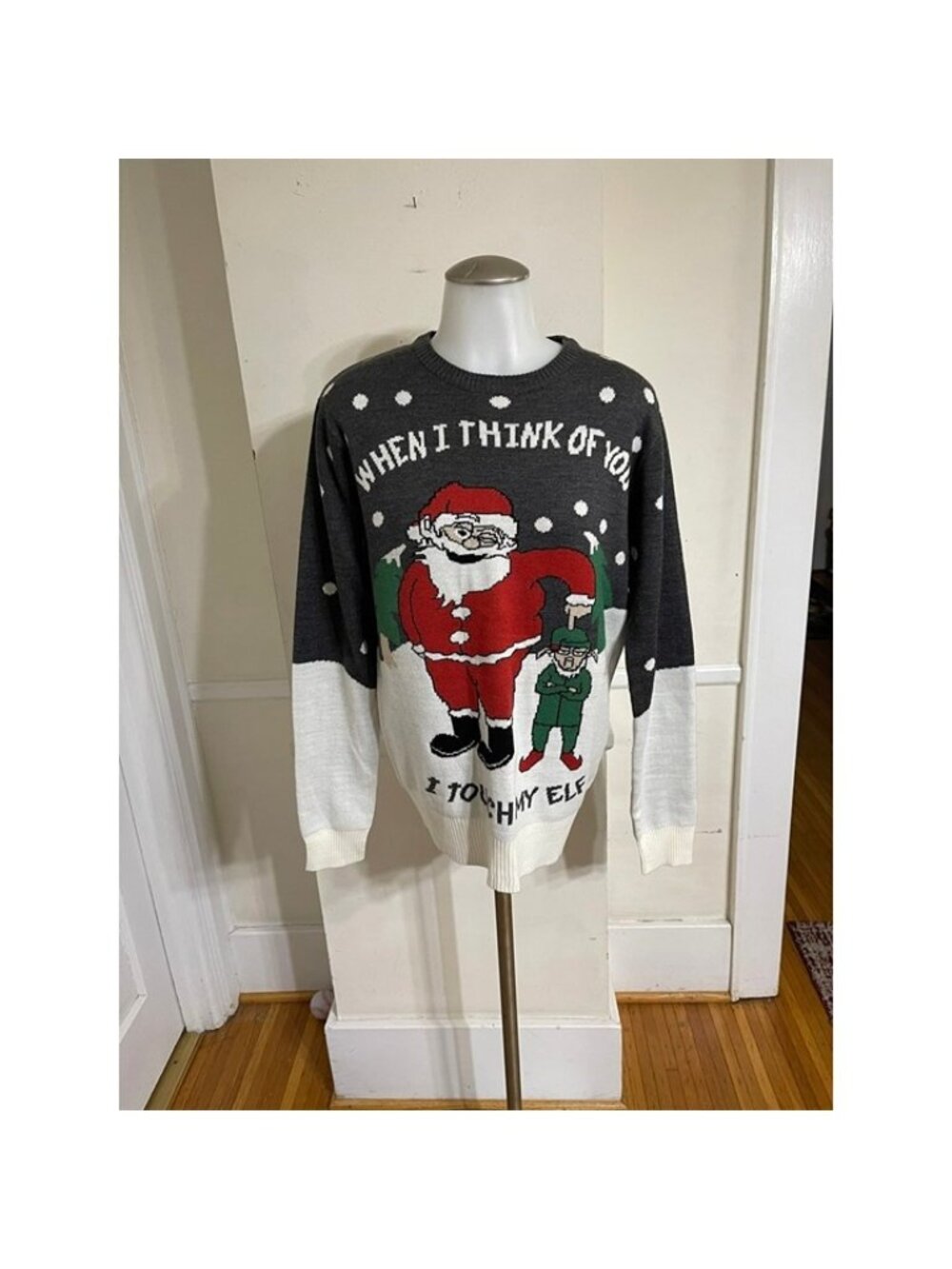 Santa Not Pole Approved Ugly Christmas Sweater for Women Gray Size S